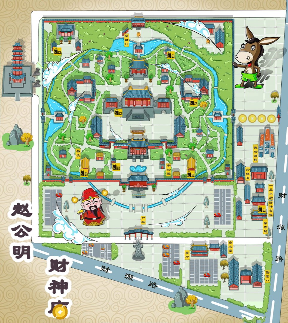 鲅鱼圈寺庙类手绘地图